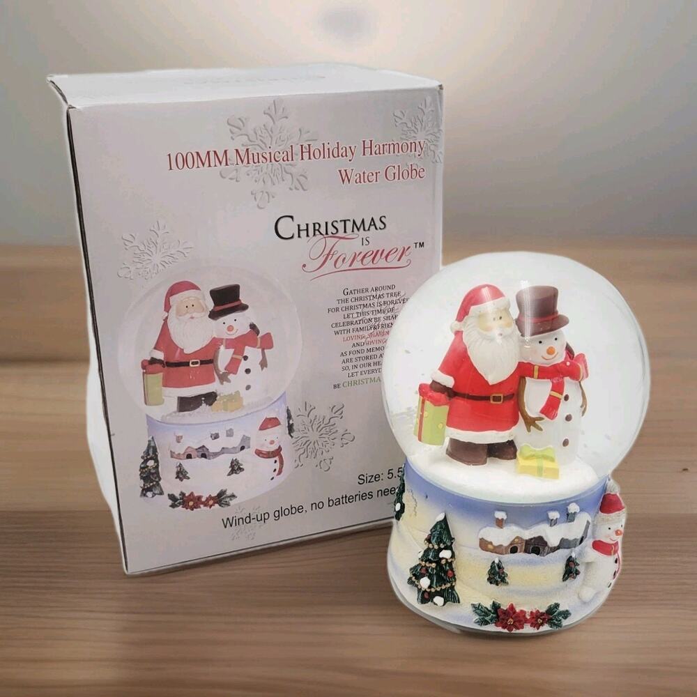 Christmas Is Forever Musical Holiday Harmony Santa & Snowman Wind-UP Water Globe